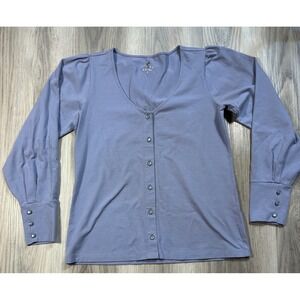 Spartina 449 Lavender Button Front Puff Sleeve Top Women's Size S Made in Peru